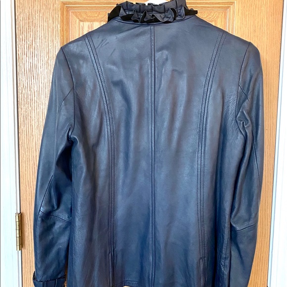 Navy Blue Genuine Leather Jacket - Picture 2 of 4